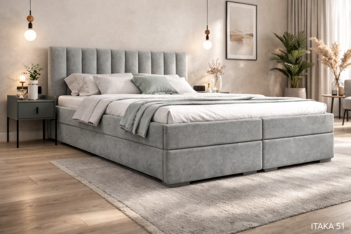 Łóżko kontynentalne tapicerowane Bianco Materiał- Itaka