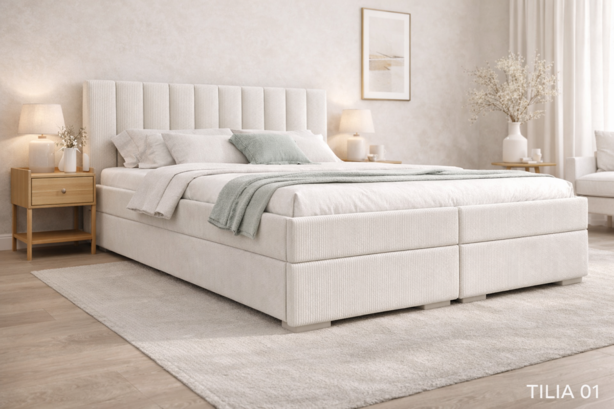 Łóżko kontynentalne tapicerowane Bianco Materiał- Tilia
