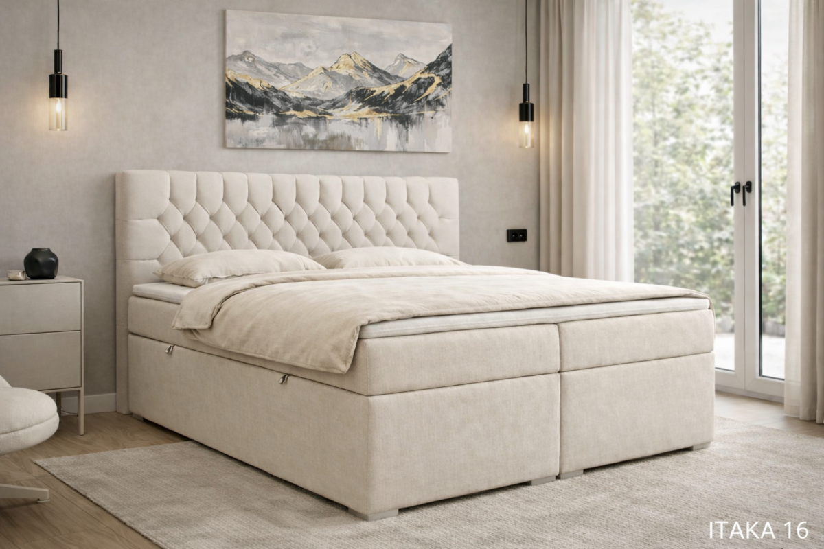 Łóżko kontynentalne tapicerowane Giallo Materiał- Itaka