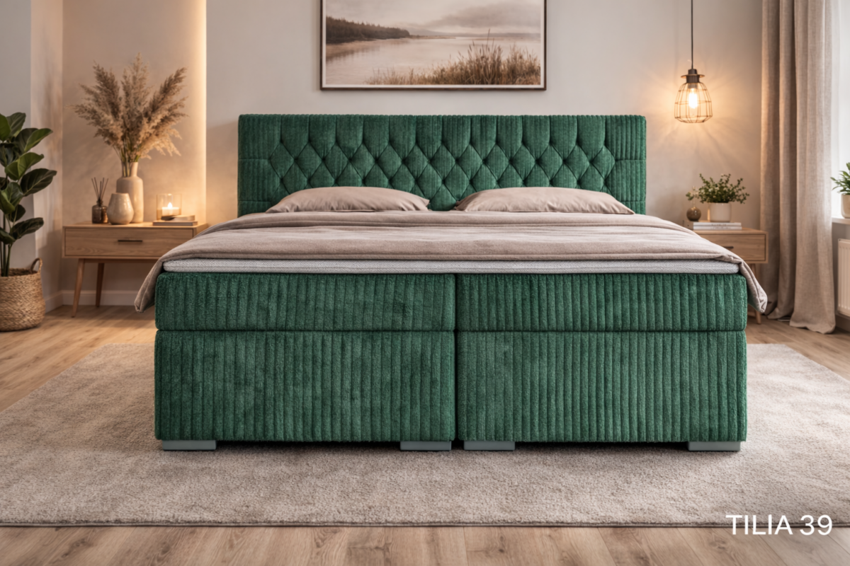 Łóżko kontynentalne tapicerowane Giallo Materiał- Tilia